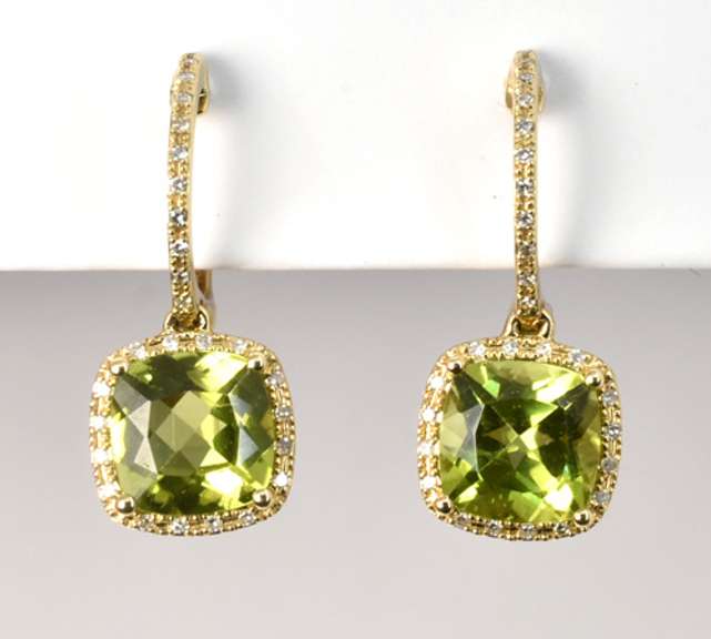 Gorgeous Peridot & Diamond Earrings in 14K YG