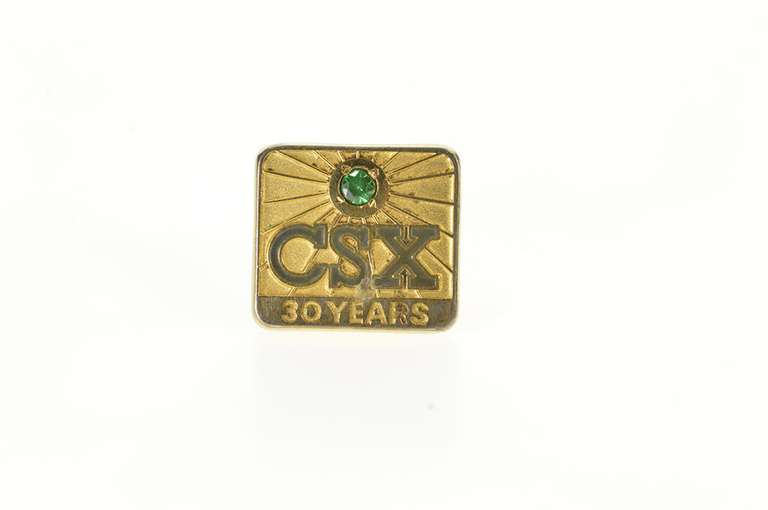 10K Yellow Gold CSX Employee 30 Year Service Emerald Lapel Pin/Brooch