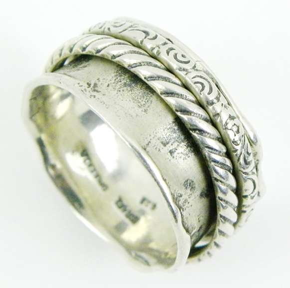 Opulenza Wide Sterling Spinner Ring, Size 10