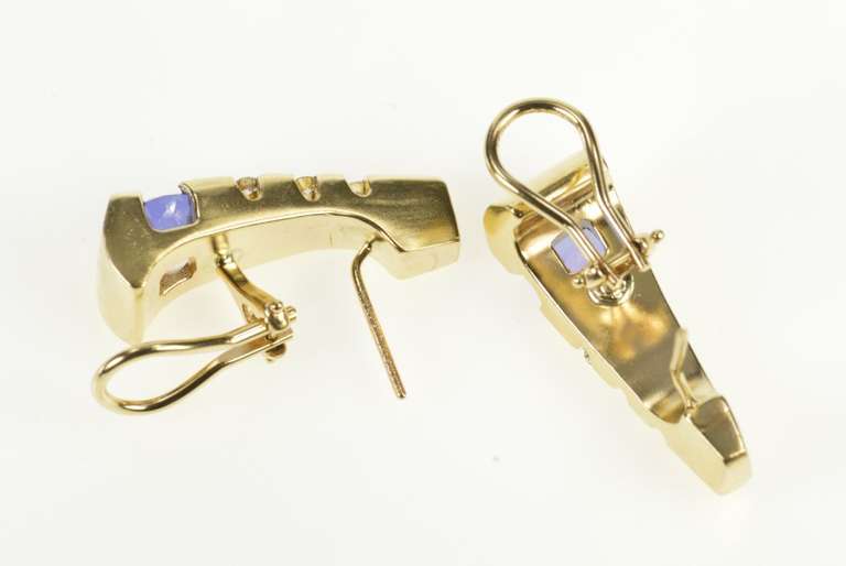 14K Yellow Gold Tanzanite Diamond Triangle French Clip Back Earrings