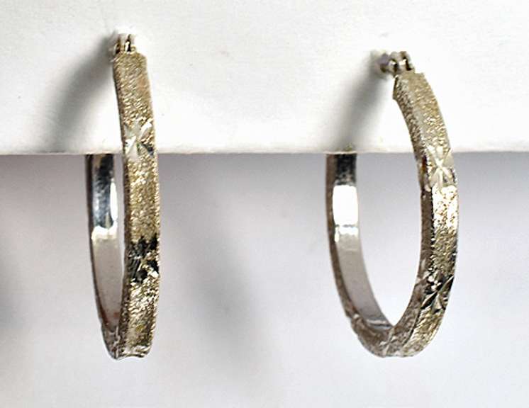 Etched White Gold Hoop Earrings