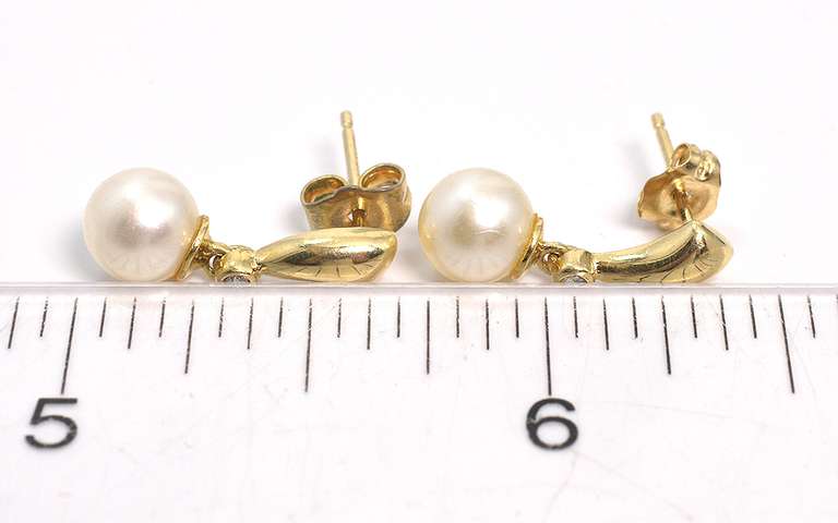 Classy Pearl Drop Earrings in 14KT Yellow Gold