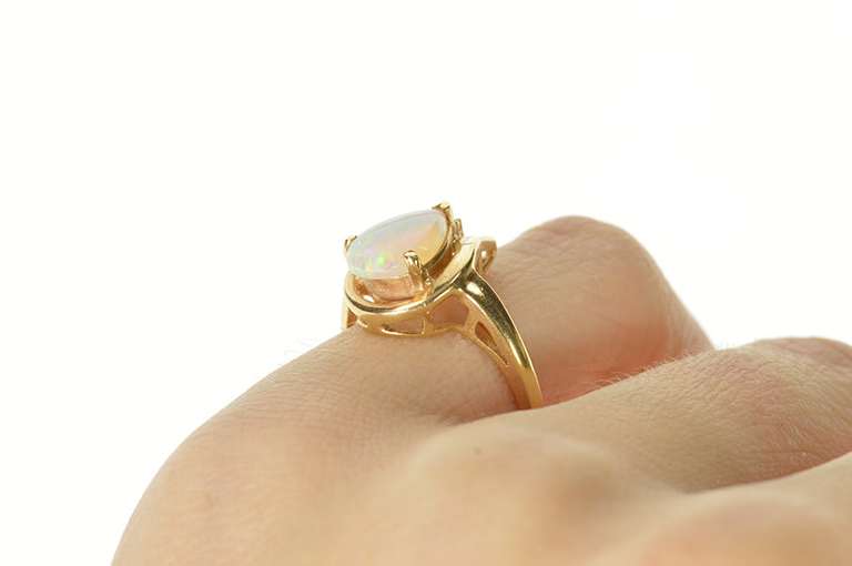 14K Yellow Gold Pear Natural Opal Diamond Accent Statement Ring