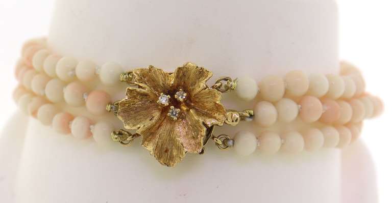 Vintage 14kt YG Coral and Diamond Bracelet