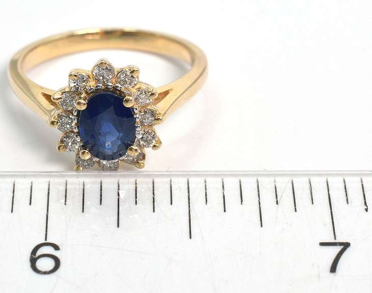 Awesome Vintage Sapphire & Diamond Halo Ring in 14KT Yellow Gold