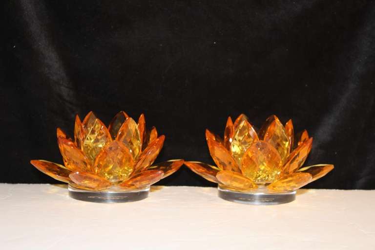 Crystal Gold Lotus Candleholder - Set of 2