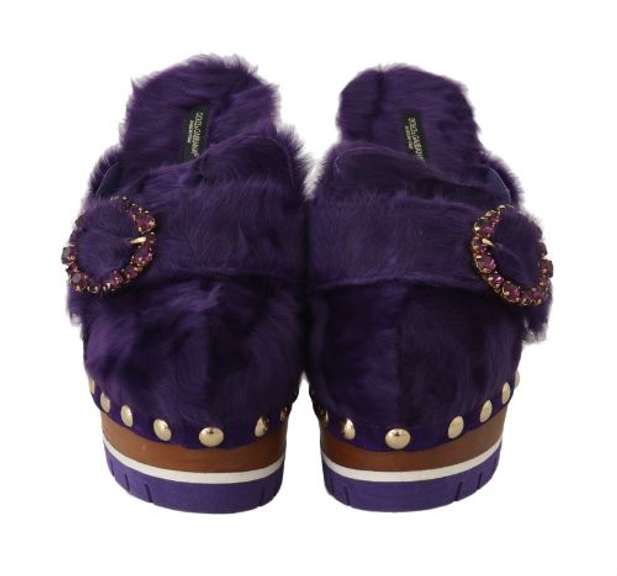 DOLCE & GABBANA  Purple Xiangao Fur Crystal Mules