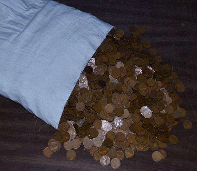 Giant Cloth Bag with 5000 Oldtime Lincoln Wheat Cents