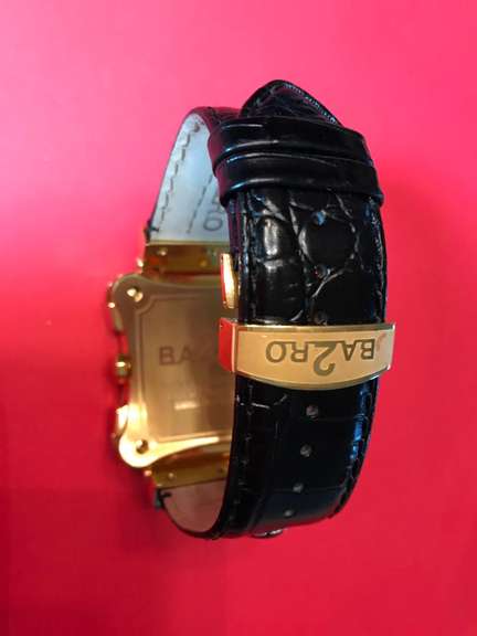 GOLD, BLACK & DIAMOND BA2RO MANS WRIST WATCH
