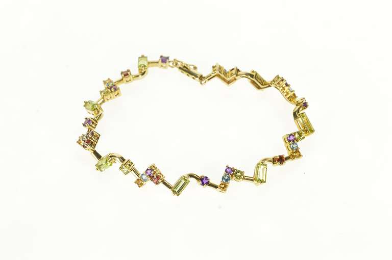 10K Yellow Gold Geometric Peridot Amethyst Citrine Zig Zag Bracelet