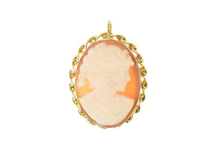 Gold Filled Retro Carved Shell Cameo Lady Ornate Pendant/Pin