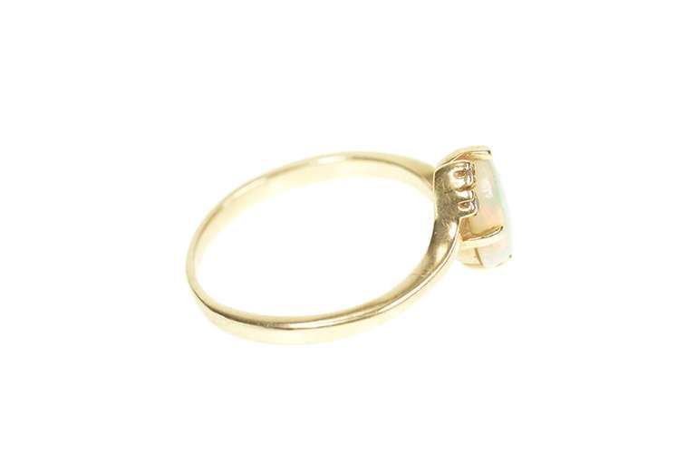 14K Yellow Gold Natural Opal Diamond Bypass Statement Ring