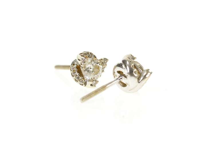14K White Gold 0.67 Ctw Round Diamond Twist Halo Stud Earrings