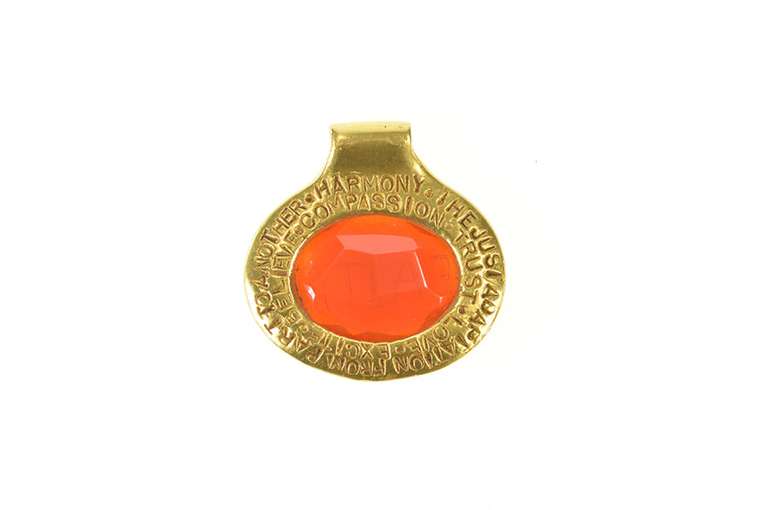 18K Yellow Gold Faith Etched Carnelian Words of Hope Love Pendant