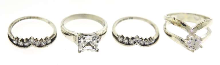 Set of 4 Sterling Silver CZ Rings