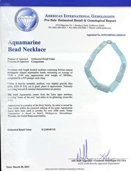 Incredible 380.00CTW Aquamarine Bead Necklace