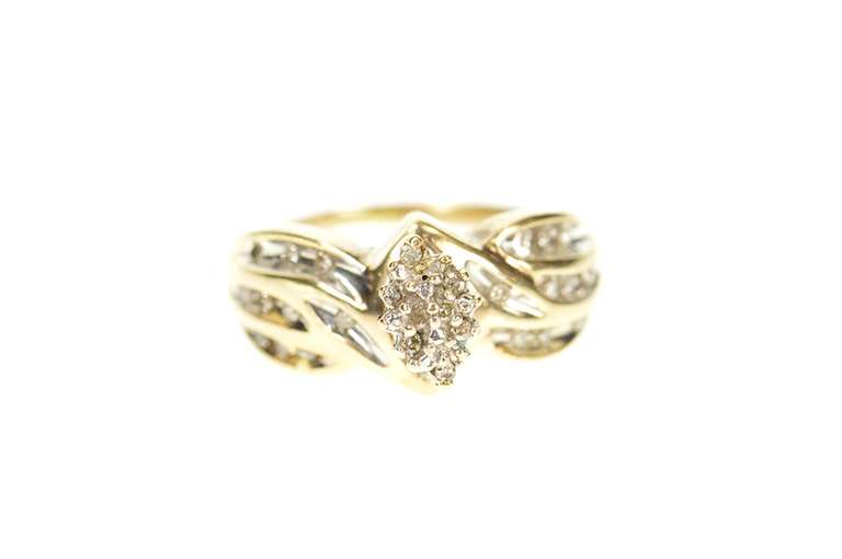 10K Yellow Gold Marquise Diamond Cluster Bypass Simple Ring