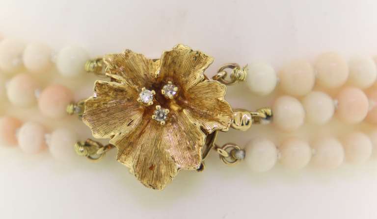 Vintage 14kt YG Coral and Diamond Bracelet