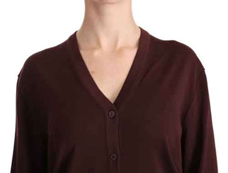 DOLCE & GABBANA  Maroon V-neck Cardigan Top Virgin Wool Sweater