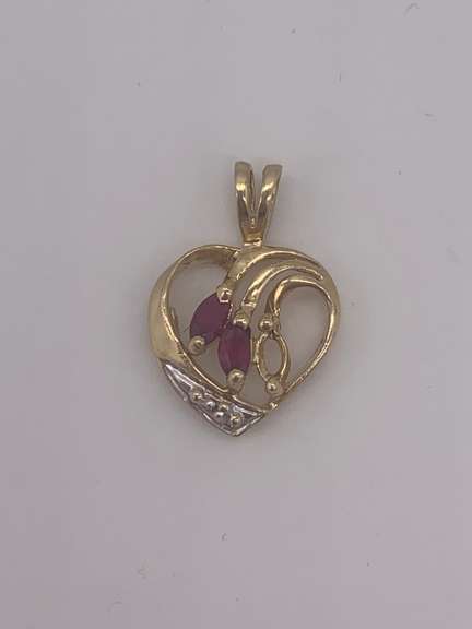 14kt Gold Ruby & Diamond Heart Pendant