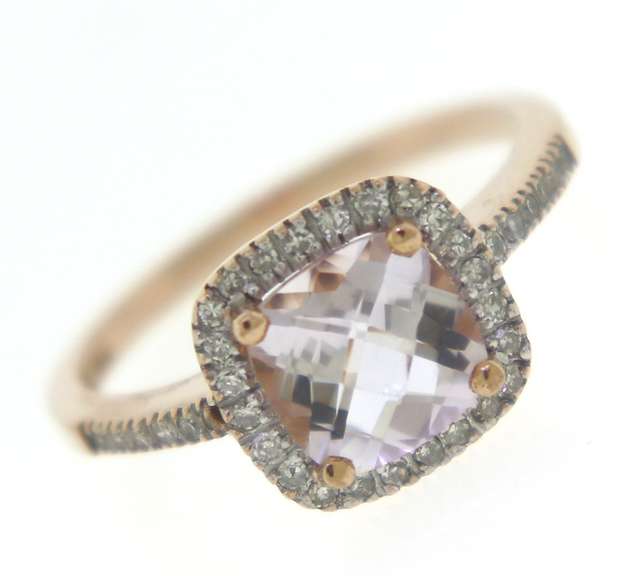 Romantic Cushion Rose Quartz & Diamond Halo Ring
