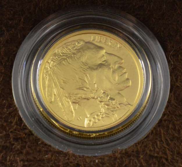 2008-W $5.00 American Buffalo 1/10 Oz Fine Gold UNC Coin - Box & COA