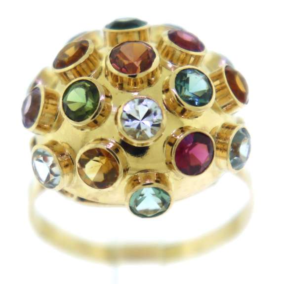Amazing 18kt Multi Color Gemstone Doame Ring