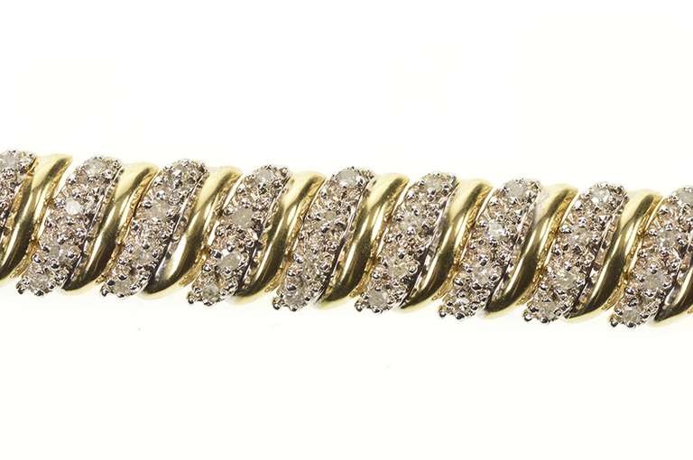14K Yellow Gold 1.74 Ctw Diamond Cluster Wavy Link Tennis Bracelet