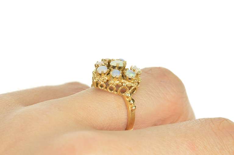 14K Yellow Gold Ornate Retro Natural Opal Heart Cocktail Ring