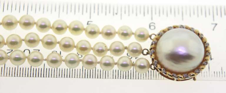Favorite Triple Pearl Strand with Mabe Pearl & Diamond Accent Clasp