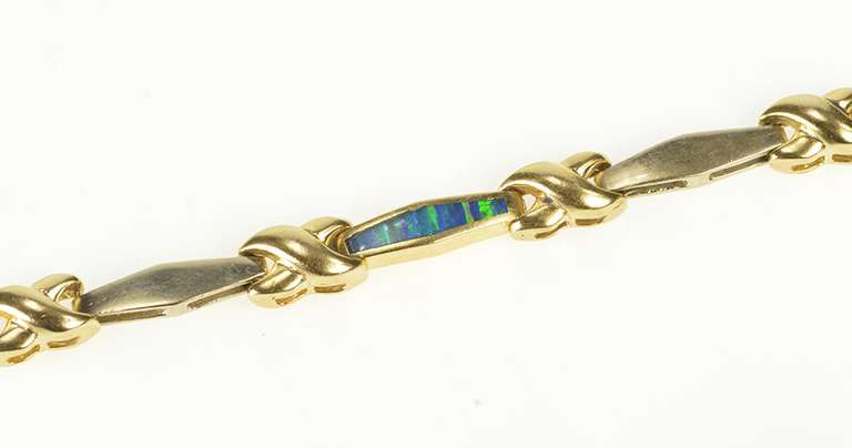 14K Yellow Gold Black Opal Inlay Two Tone X Criss Cross Bracelet