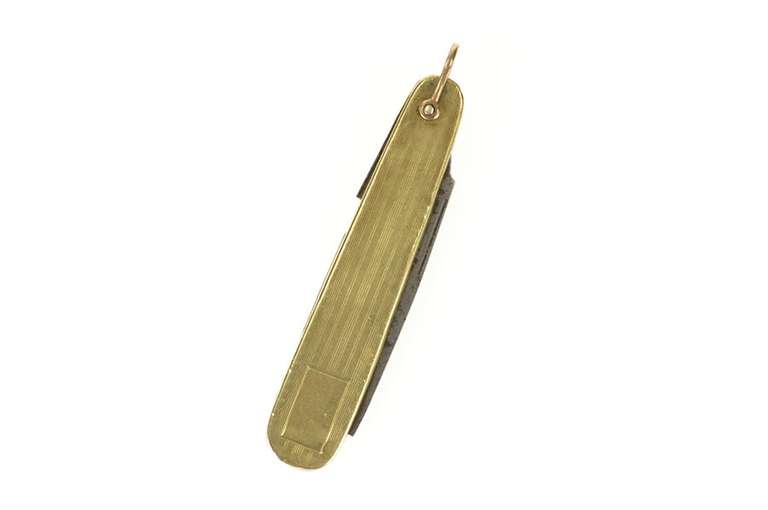 10K Yellow Gold Victorian Pinstriped Pocket Utility Knife Pendant