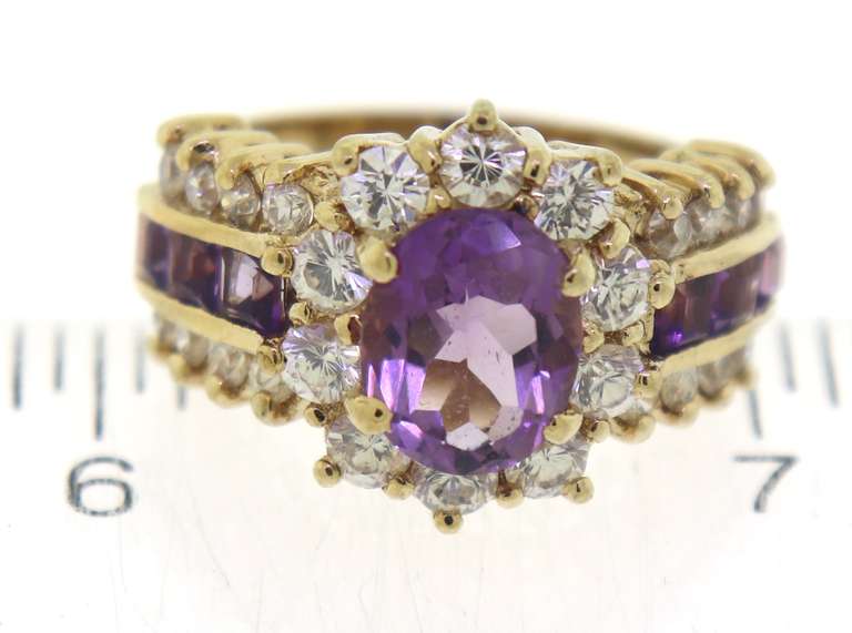 Vintage Amethyst and Crystal Sterling Silver Ring
