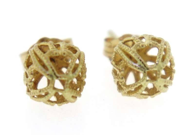 Stunning Yellow Gold Filagree 7.5mm Ball Earrings