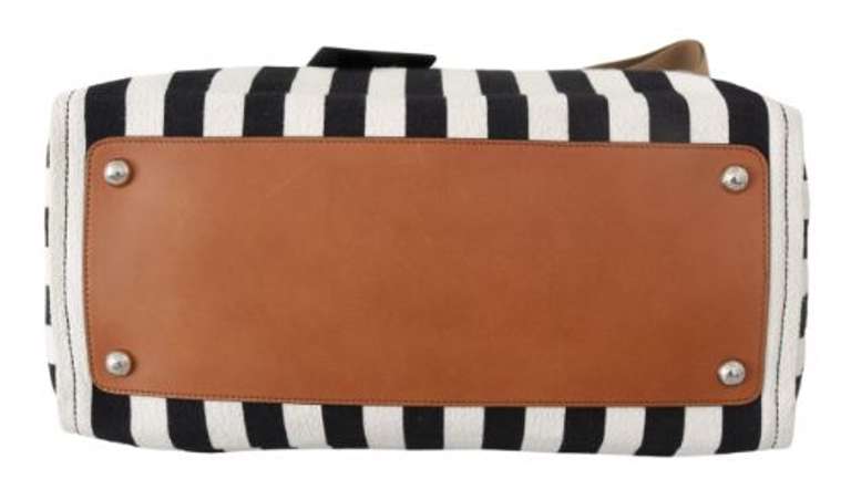DOLCE & GABBANA  Black White Stripes Shopping Borse Women Tote Cotton Bag
