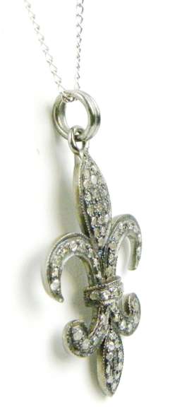 Sterling Pave Diamond Fleur-de-Lis Necklace