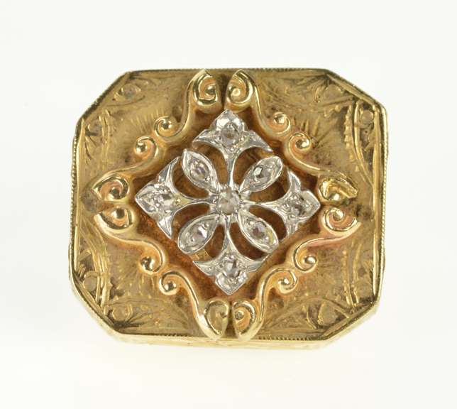 14K Yellow Gold Antique Diamond Scroll Slide Bracelet Charm/Pendant