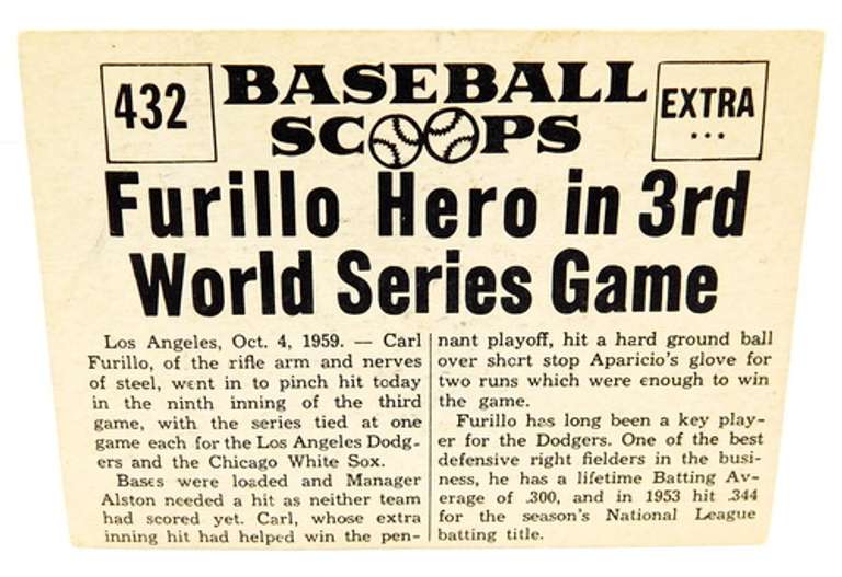 1961 Baseball Scoops Furillo Hero World Series Baseball Card