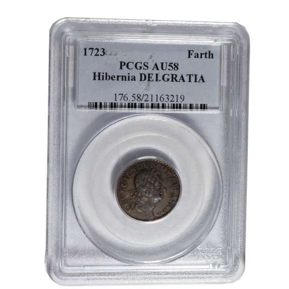 1723 Hibernia DELGRATIA Farthing AU 58 US Colonial
