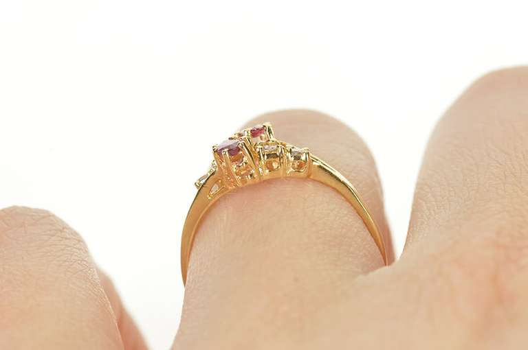 14K Yellow Gold Marquise Ruby Diamond Two Stone Bypass Ring