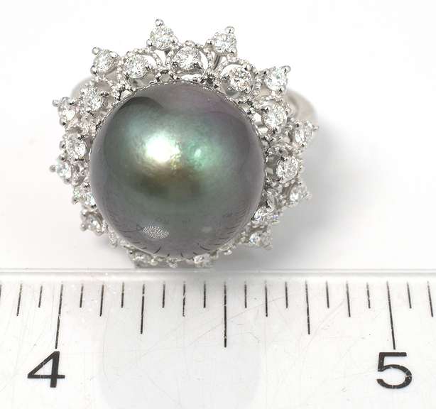 Tahitian Pearl & Diamond Ring in Platinum