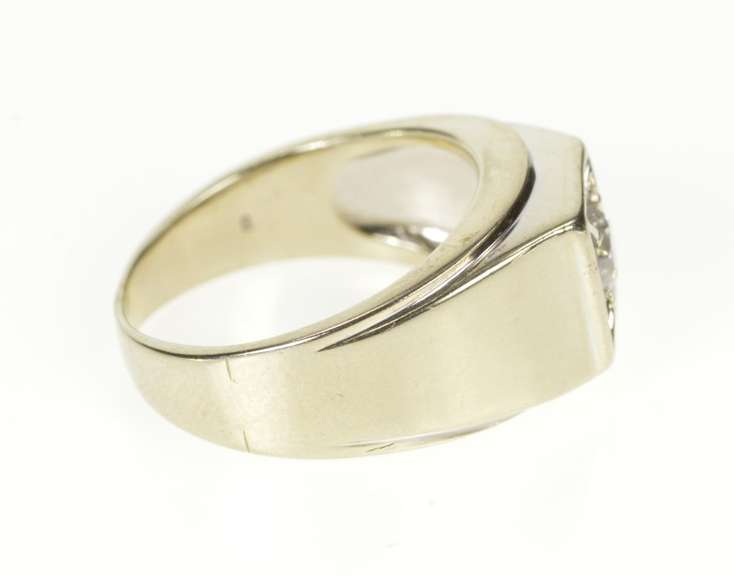 14K White Gold 0.58 Ct Men's Diamond Solitaire Squared Wedding Ring