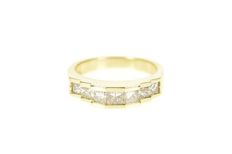 14K Yellow Gold 0.85 Ctw Princess Diamond Wedding Band Ring