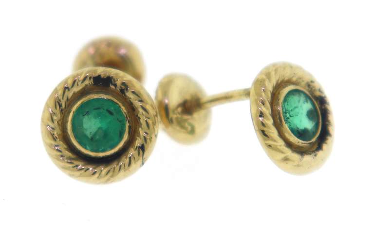 Pretty 18kt Emerald Rope Bezel Earrings