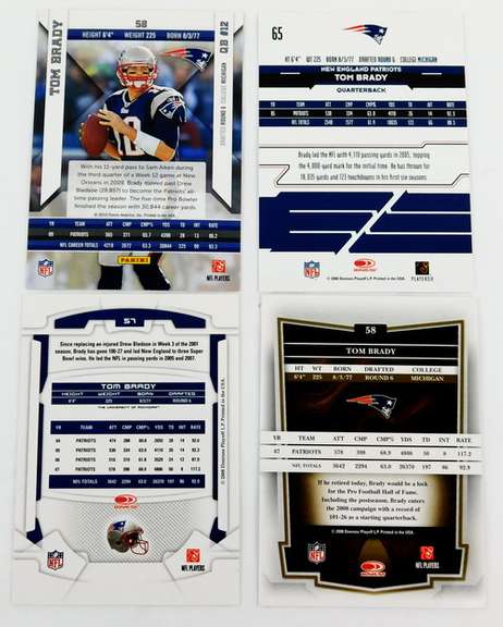 4 Tom Brady, Patriots Football Cards