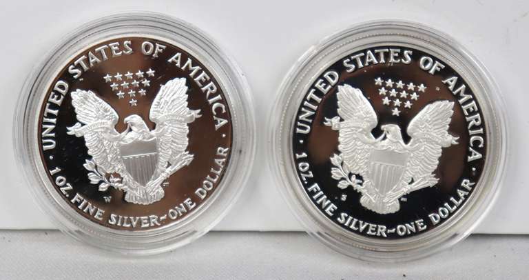 1986 S & 2001 W Proof Silver Eagles with Boxs Papers