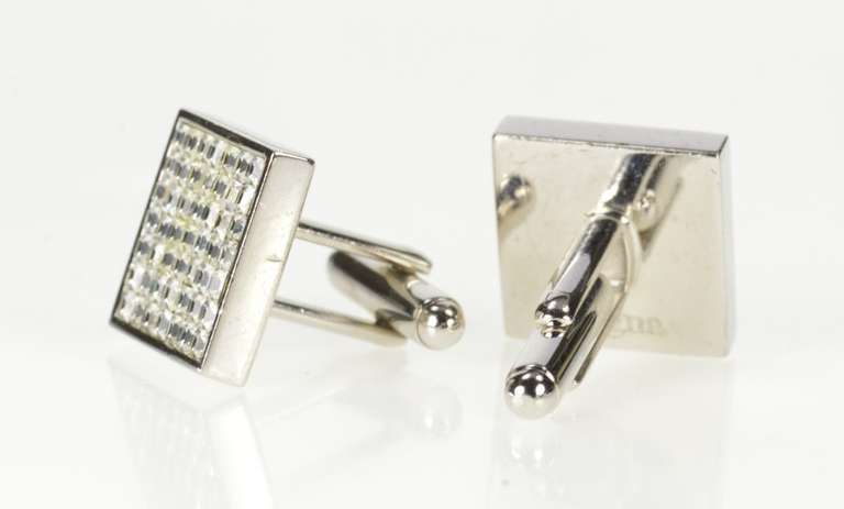 Sterling Silver Ermenegildo Zegna Square Cubic Zirconia Cuff Links