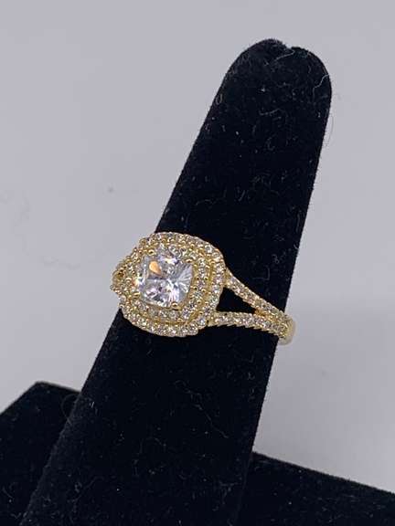 Sterling Silver/18kt Gold Plated CZ Engagement Ring