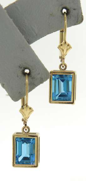 Pretty Blue Topaz Bezel Set Yellow Gold Earrings