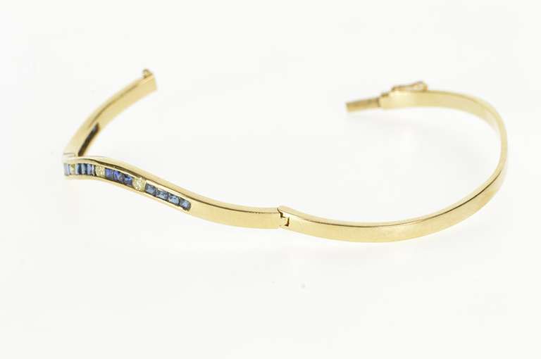 14K Yellow Gold 1.35 Ctw Channel Sapphire Diamond Bangle Bracelet